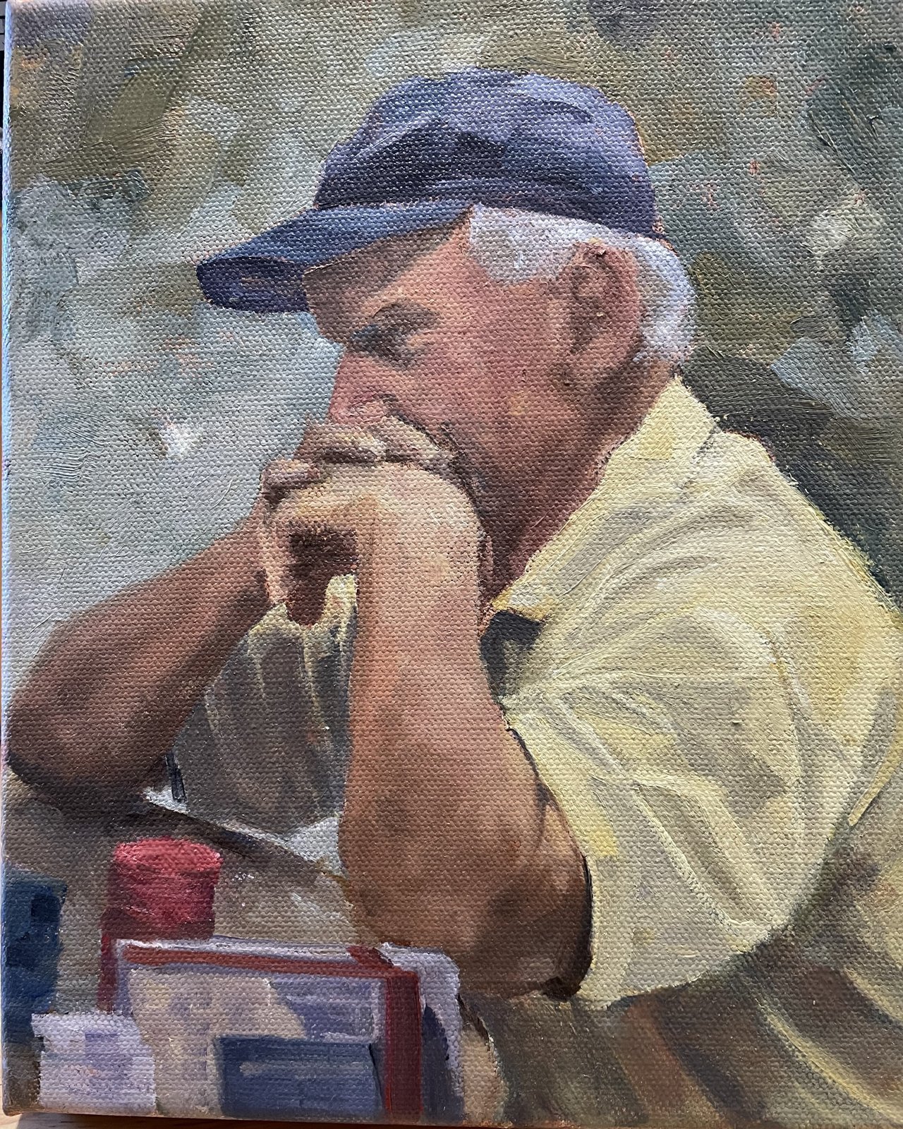 Painting of a man playing cards