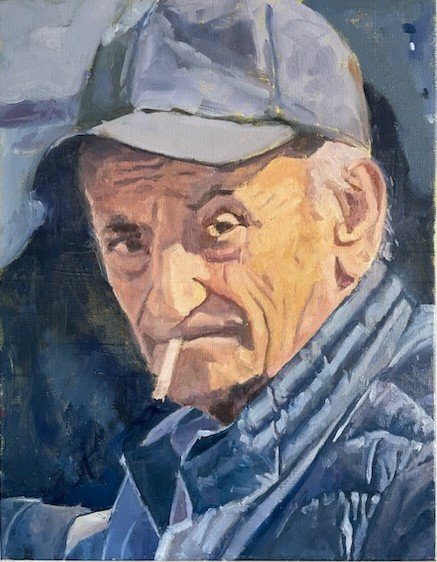 Portrait painting of an Italian truck driver