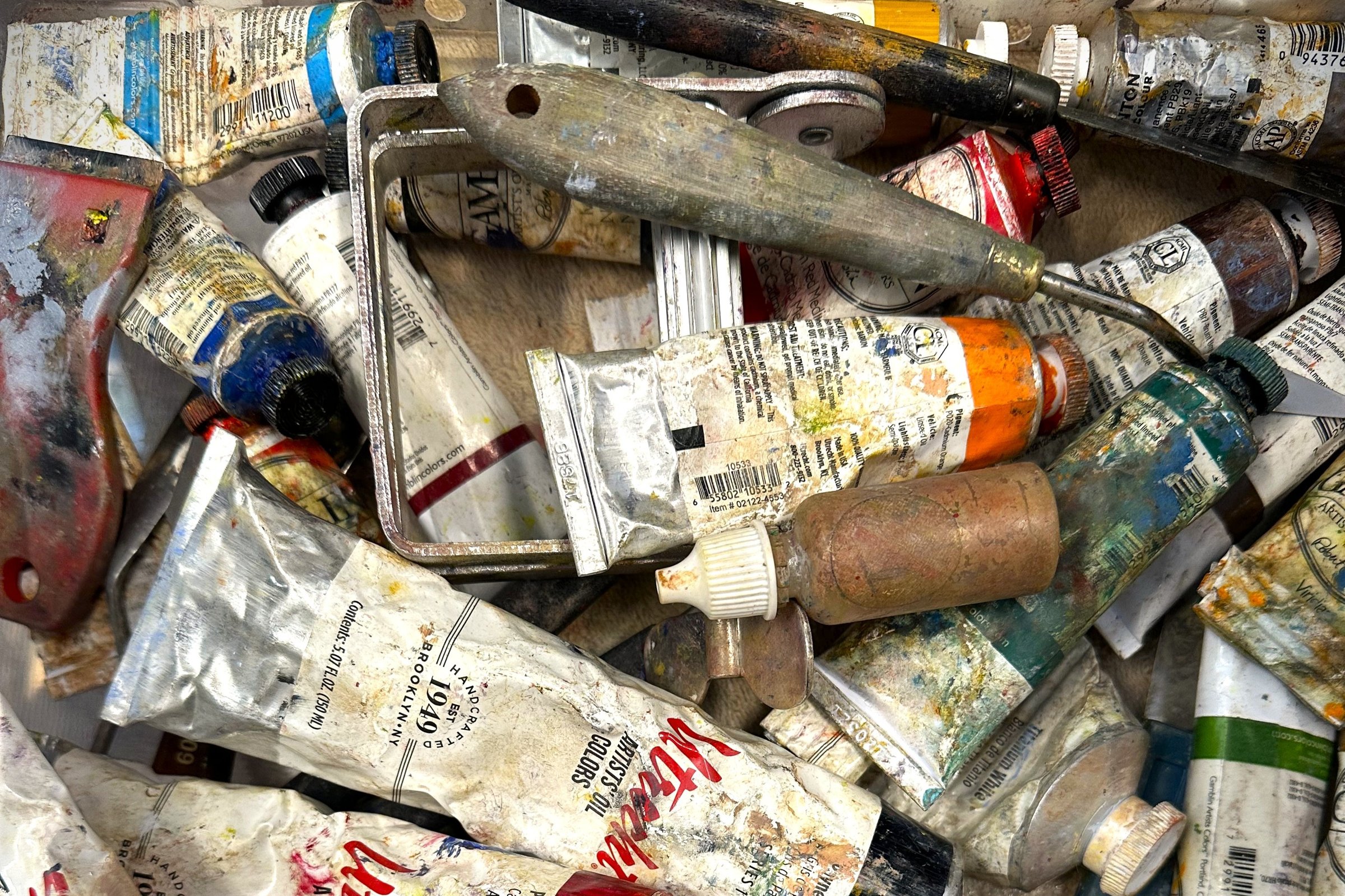 Ron Erickson's oil paint tubes and studio supplies